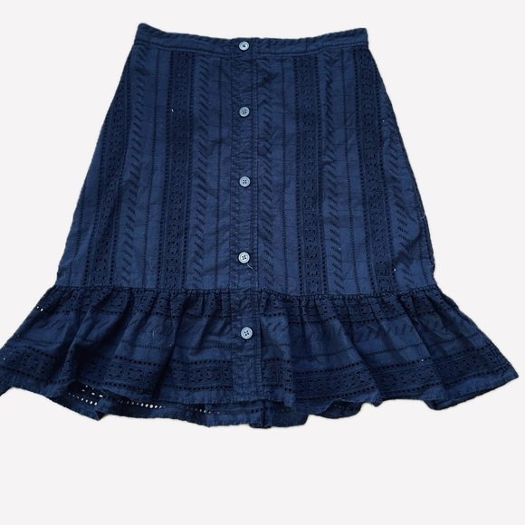 LOFT Dresses & Skirts - LOFT Navy Blue Eyelet Button Front Ruffle Hem Skirt - Size 12